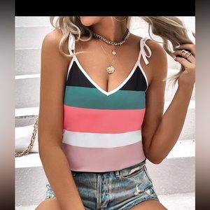 EUC Tie shoulder summer Colorblock top